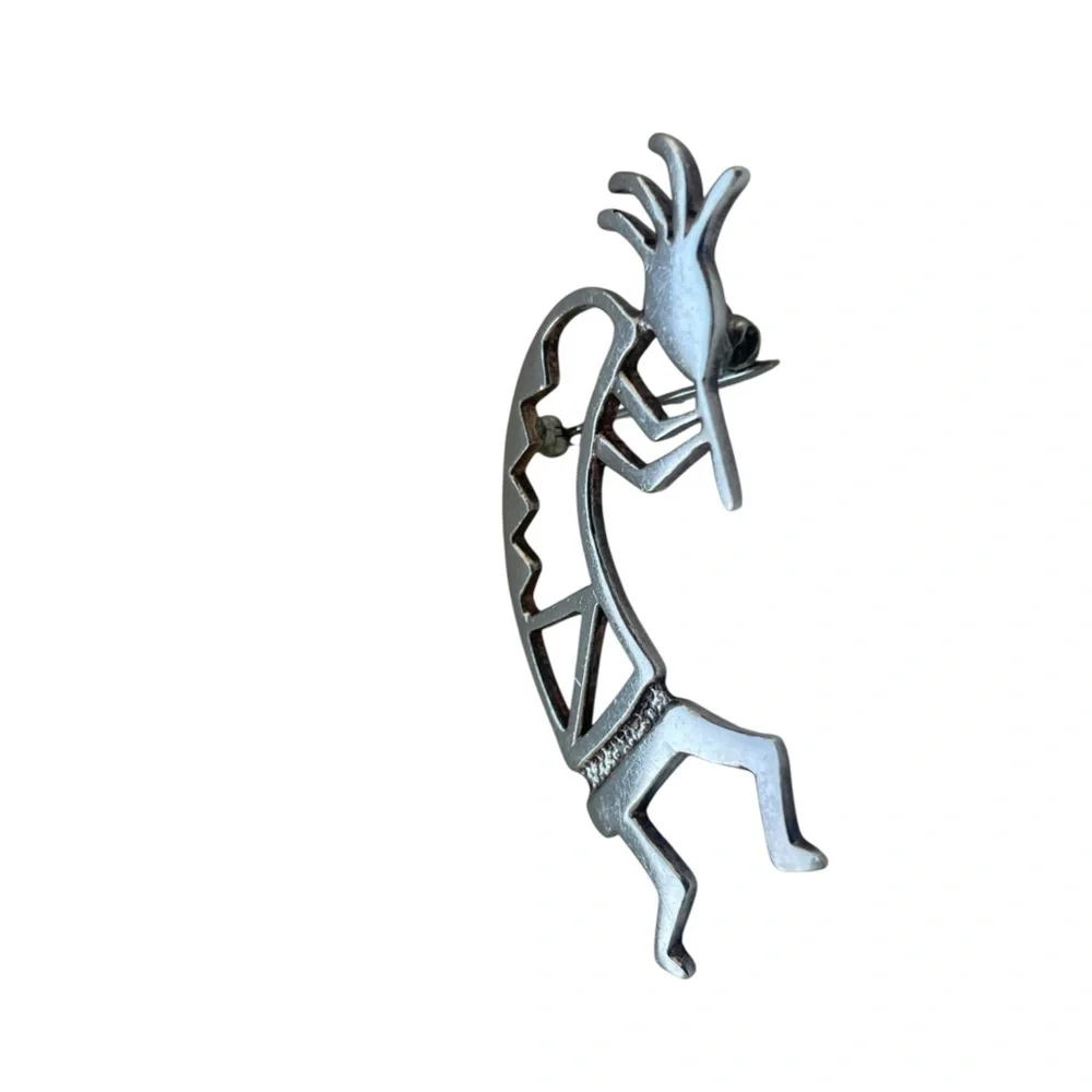 Native American .925 Sterling Silver Large Kokopelli Fertility Deity Brooch Pin